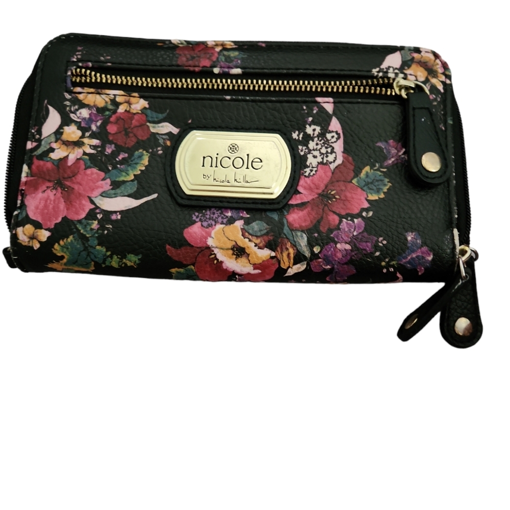 Nicole Miller checkbook sized wallet black/floral